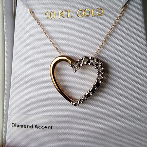 Genuine Diamond Heart Pendant Necklace with Solid 10k Gold Neck Chain New - Picture 5 of 9